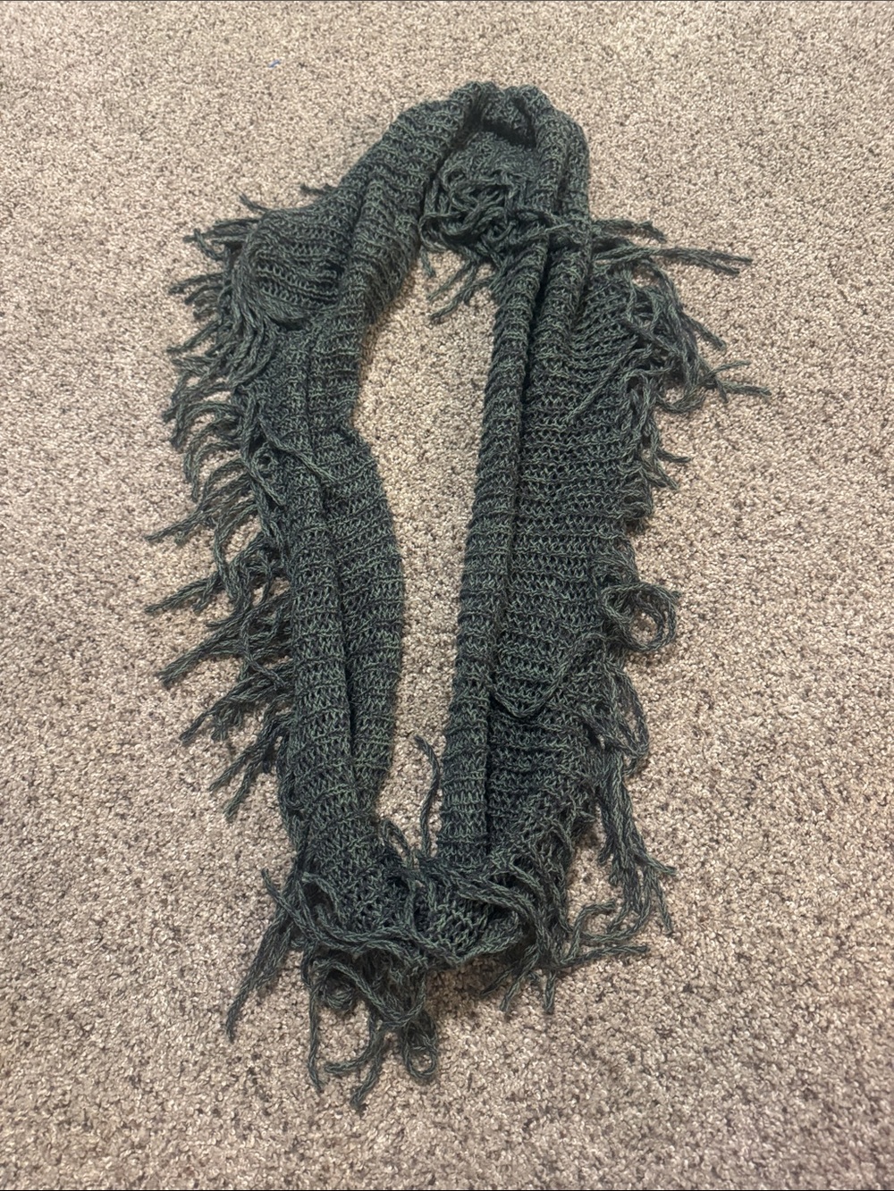 Dark Green Fringe Knit Wrap Scarf - Unbranded